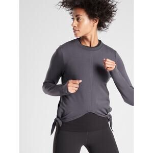 Athleta NIRVANA SIDE TIE TOP Shirt Size Medium - Dark Gray Samsara Crop Crewneck